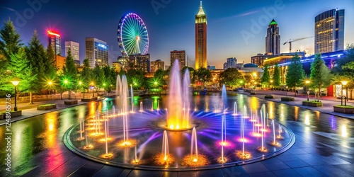 Atlanta Centennial Olympic Park Night Photography: Illuminated Fountains and Cityscape