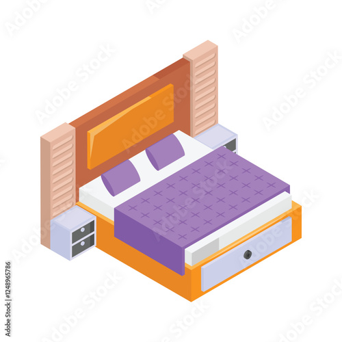 A modern double bed with a stylish headboard and storage.