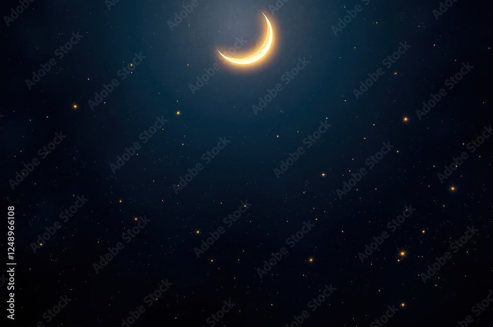 Crescent Moon and Stars at Night Crescent Moon and Stars at Night