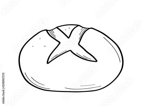 Sourdough bread is round in shape with a cross section. Baking loaf doodle icon, design for the menu. Isolate on white.