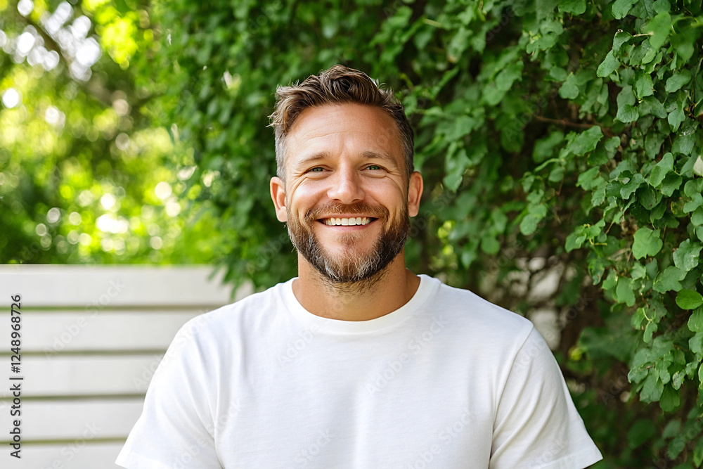 Relaxed man in a serene outdoor setting Relaxed man in a serene outdoor setting