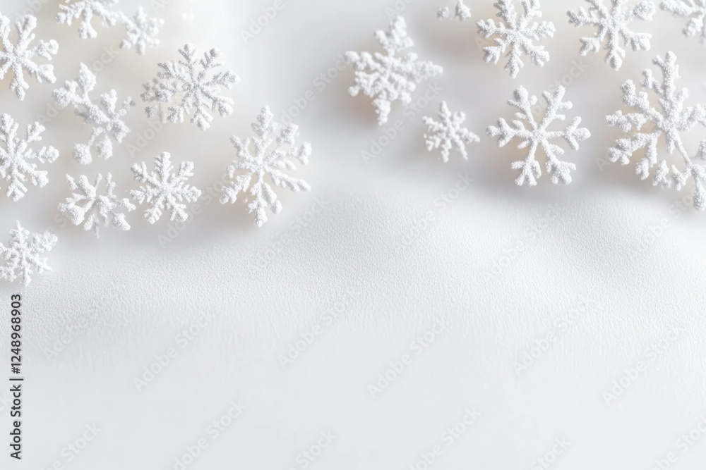 Minimalist Winter Scene with Snowflakes on Soft White Background Minimalist Winter Scene with Snowflakes on Soft White Background