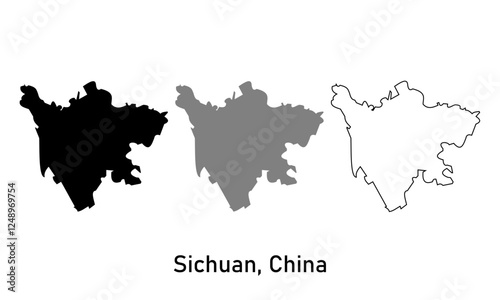 Sichuan province, China map illustration isolated on background. map in black, gray, and outlines