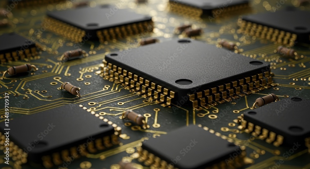 Close-Up Photograph of Computer Microchips on a Circuit Board for Technology and Engineering Concepts Close-Up Photograph of Computer Microchips on a Circuit Board for Technology and Engineering Concepts