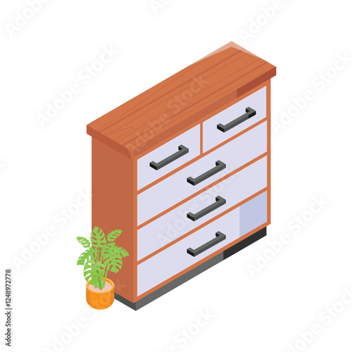 A wooden chest of drawers with a modern design and storage.