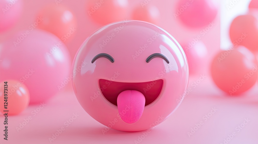 Fototapeta premium Playful Pink Emoji with Tongue Out