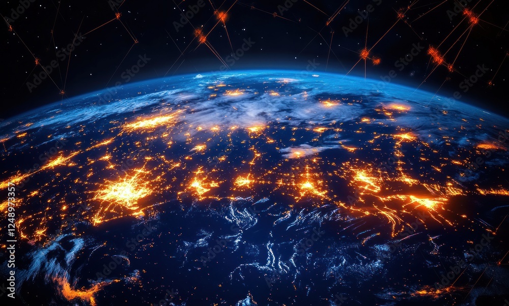 Global Communication Technology and Internet Business Network Connecting Earth with Cryptocurrency Blockchain IoT
