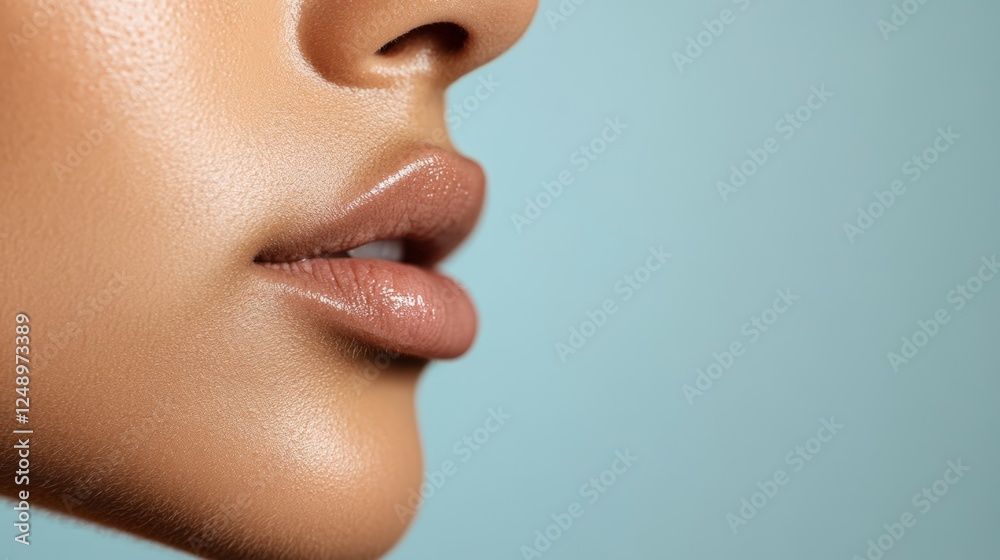 Capturing the beauty of naturally plump lips on a young woman following a cosmetic treatment, highlighting the art of skincare and the allure of youthful aesthetics Capturing the beauty of naturally plump lips on a young woman following a cosmetic treatment, highlighting the art of skincare and the allure of youthful aesthetics