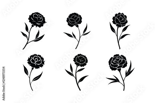 Carnation (Dianthus caryophyllus) silhouette vector art illustration