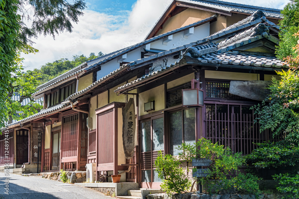 Empty street with traditional houses in Arashiyama, Japan. Empty street with traditional houses in Arashiyama, Japan.