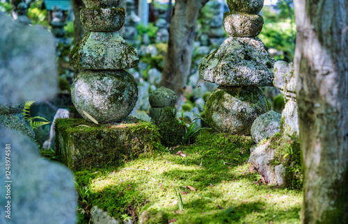  Carved stones memorial statues at Adashino Nenbutsuji Temple, in Arashiyama photo