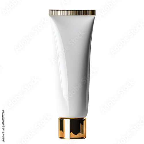 A sleek, white cosmetic tube with a gold cap, designed for skincare or beauty products.