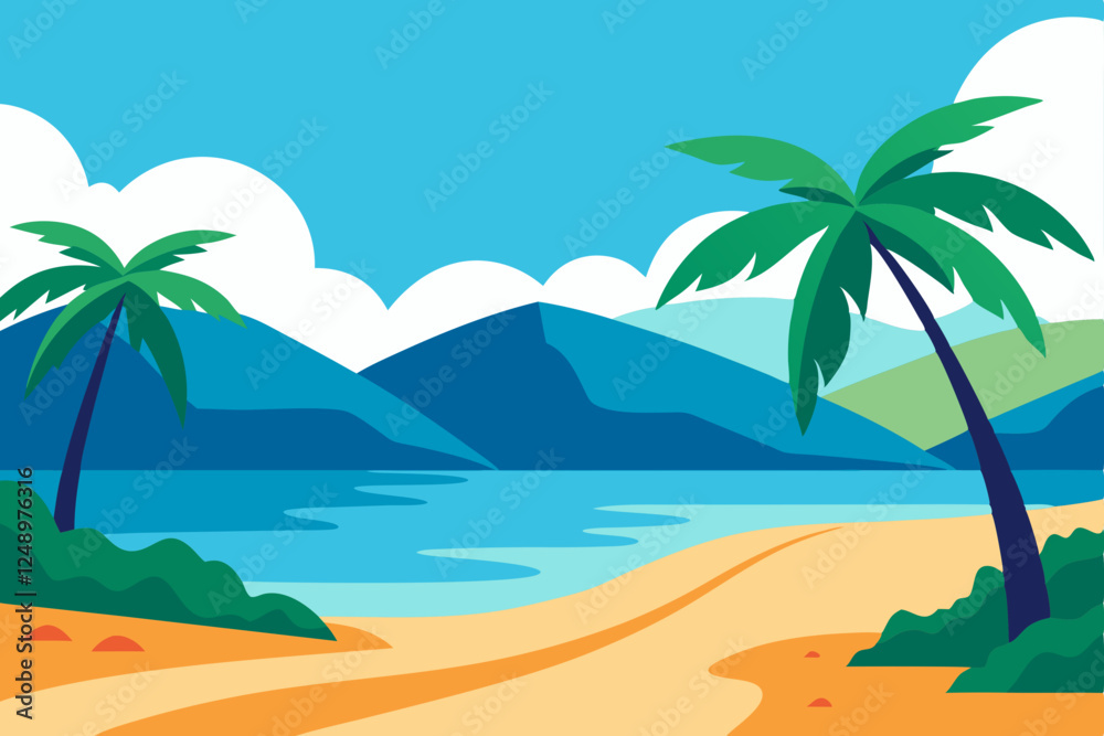 Obraz premium tropical beach with palm trees and sea