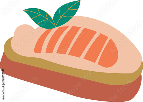 Bruschetta with cream cheese,  basil and salmon on transparent background. Great for posters, advertisements, banners, flyers and menus
