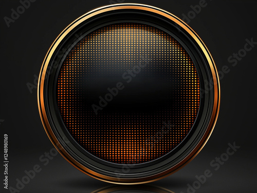 Dark circular lens filter with orange glowing rim on black abstract digital background reflection technology