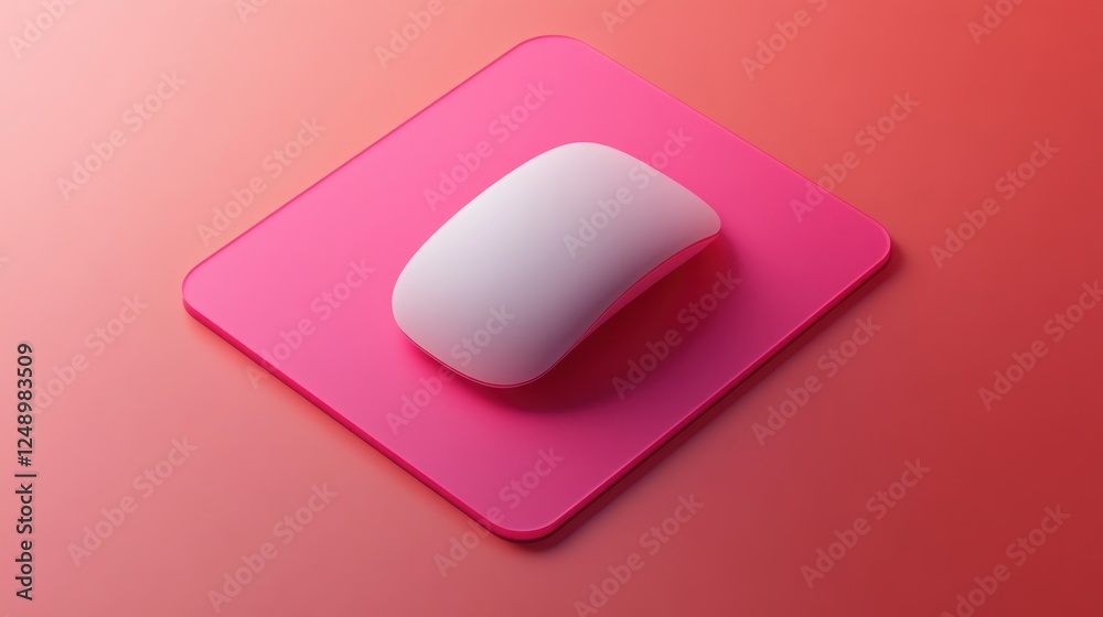 White mouse on pink pad, coral background. Technology product shot White mouse on pink pad, coral background. Technology product shot