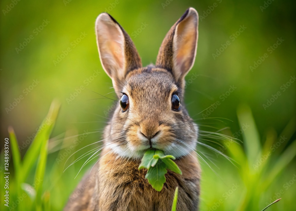 Fototapeta premium Close-Up Minimalist Photo of Brown Rabbit Grazing on Grass
