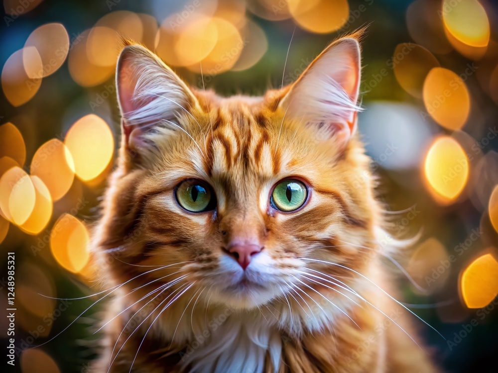 Close-up of Ginger Cat Snout, Bokeh Background, Foxy Hair, Pet Portrait Close-up of Ginger Cat Snout, Bokeh Background, Foxy Hair, Pet Portrait