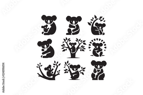 koala black color vector silhouette illustration isolated in white background