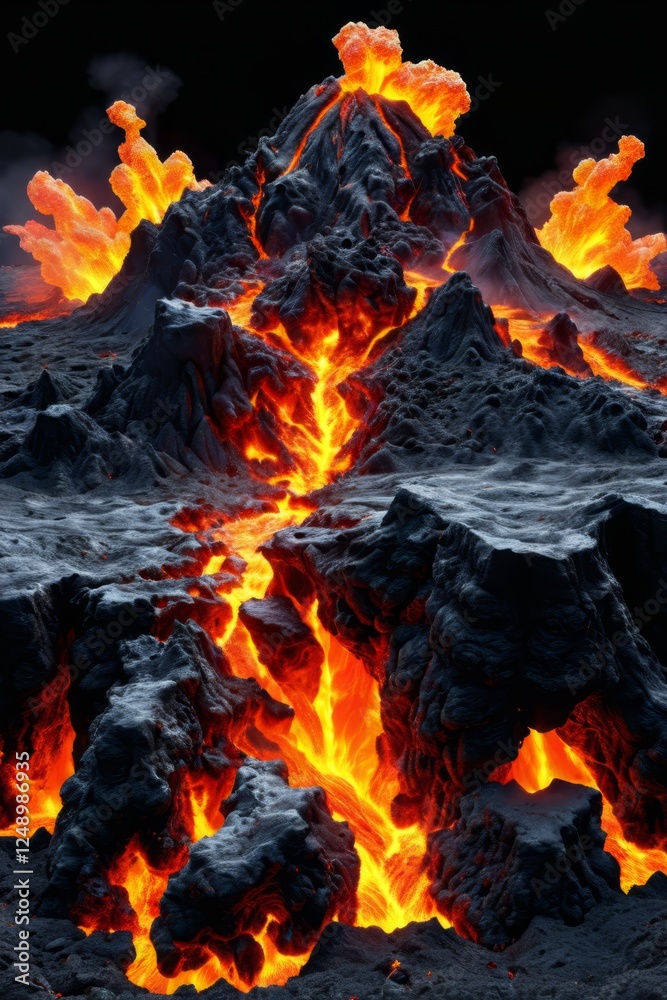 a close up of a lava mountain with a fire trail a close up of a lava mountain with a fire trail