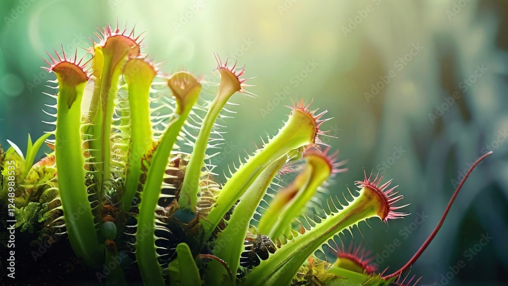 Naklejka premium Bright and Beautiful Illustration for World Carnivorous Plant Day: Vibrant and Exotic Nature Art