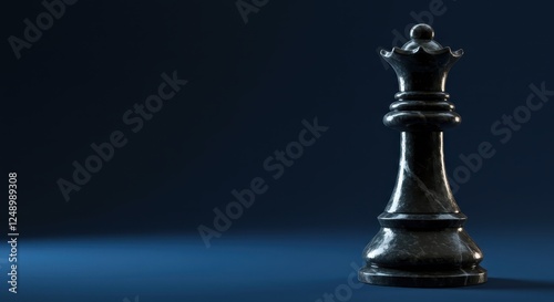 Elegant Black Chess Queen Piece on a Dark Background, Perfect for Strategy and Game Concept Designs photo