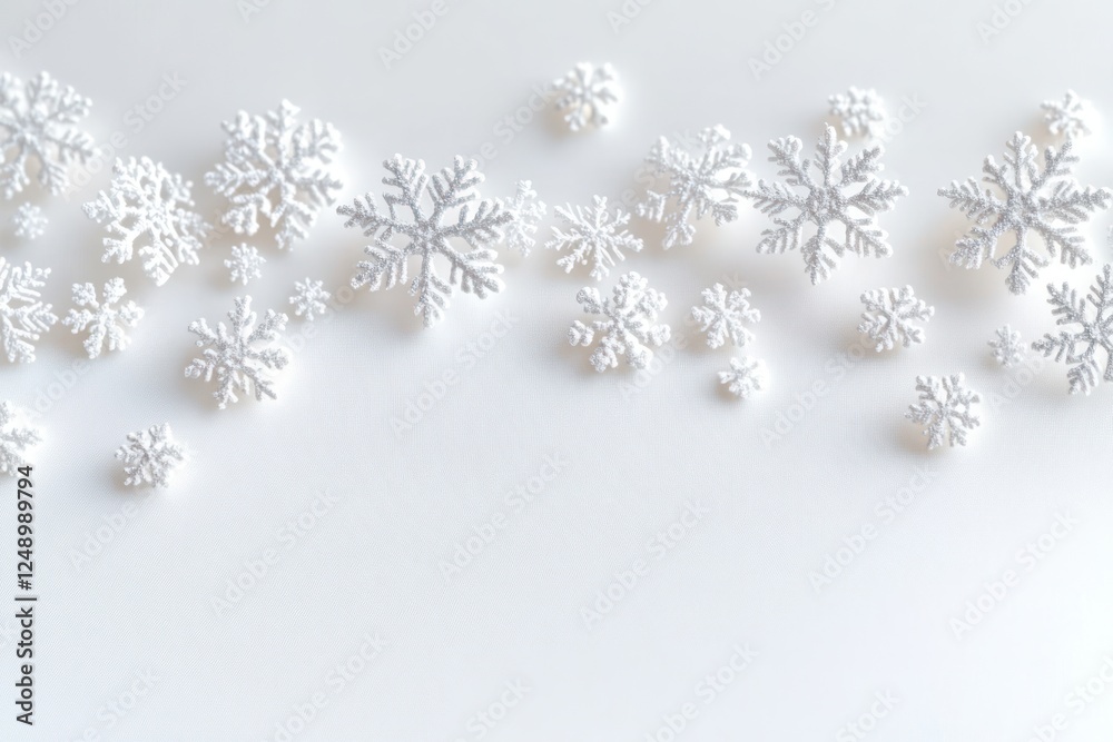 Minimalist Winter Scene with Snowflakes on Soft White Background for Christmas Decor Minimalist Winter Scene with Snowflakes on Soft White Background for Christmas Decor