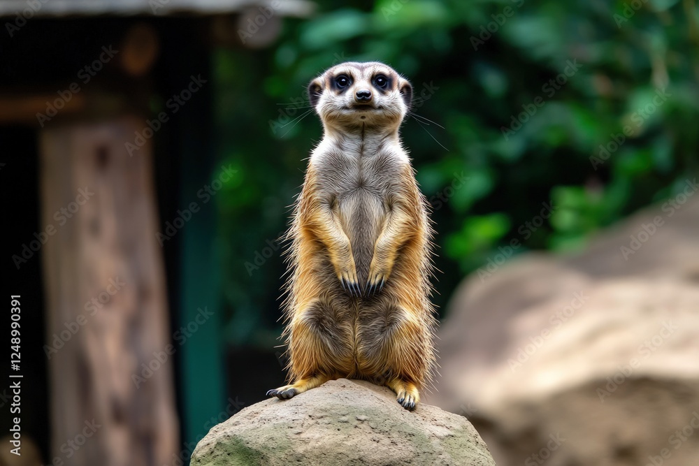 Meerkat zoo enclosure alert posture background Meerkat zoo enclosure alert posture background