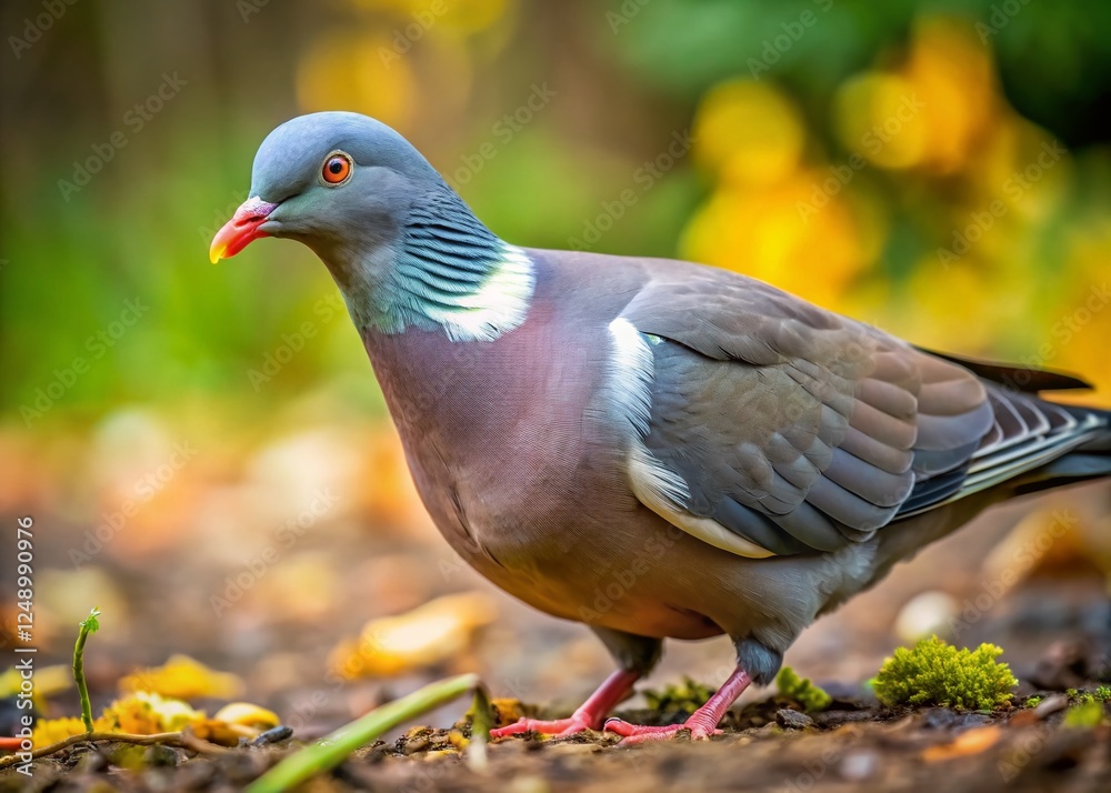 Common Wood Pigeon Foraging Close-Up Candid Photo Common Wood Pigeon Foraging Close-Up Candid Photo