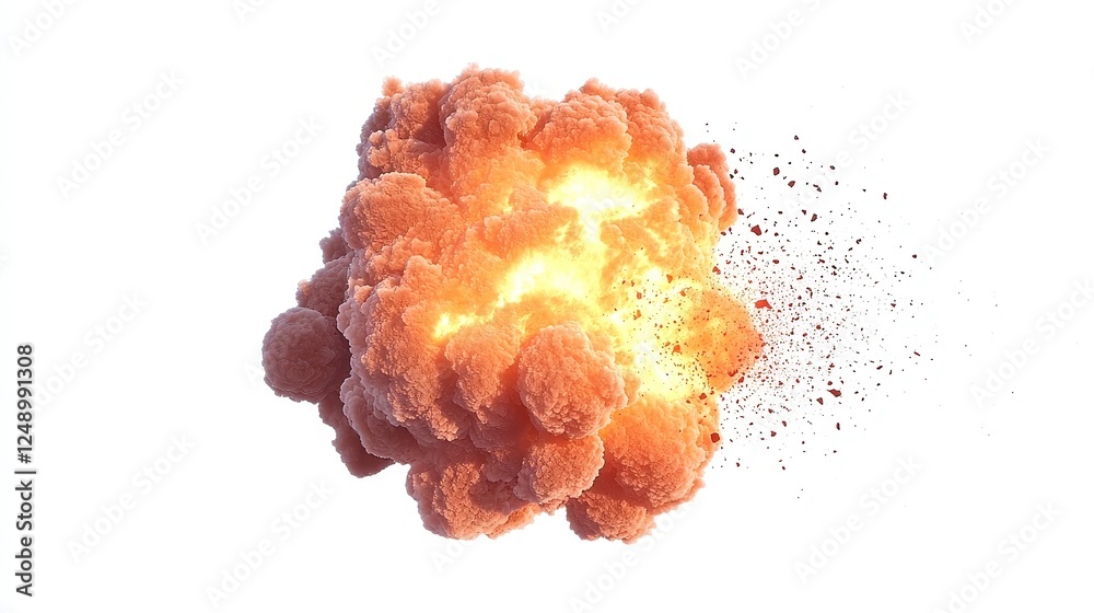 Obraz premium Missile Strike Impact, a powerful depiction of destruction and chaos, showcasing the moment of explosion with debris and smoke, emphasizing the intensity of conflict and devastation.