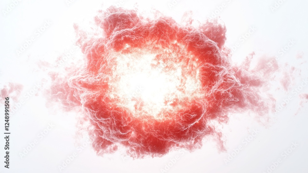 Fototapeta premium Supernova Energy Burst, A vibrant depiction of a distant star's explosive transformation, radiating intense energy against a clean white backdrop, symbolizing cosmic phenomena.