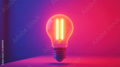 Vibrant Neon Light Bulb Glowing in Neon Colors Creating a Beautiful Decorative Illumination on a Bright Background