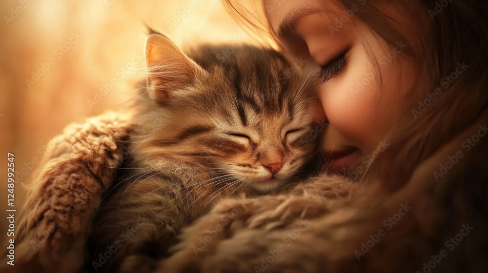 An unrecognizable woman caressing a purring cat while sitting in the living room, cozy decor with warm ambient lighting, peaceful and heartwarming atmosphere
An unrecognizable woman caressing a purring cat while sitting in the living room, cozy decor with warm ambient lighting, peaceful and heartwarming atmosphere