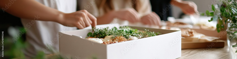 Obraz premium Food Preparation: Herbs and Items in White Box