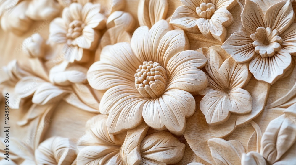 Exquisite Carved Wood Floral Design with Intricate Details Exquisite Carved Wood Floral Design with Intricate Details