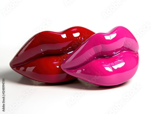 Red and pink lips, studio shot, white background, Valentine's Day photo