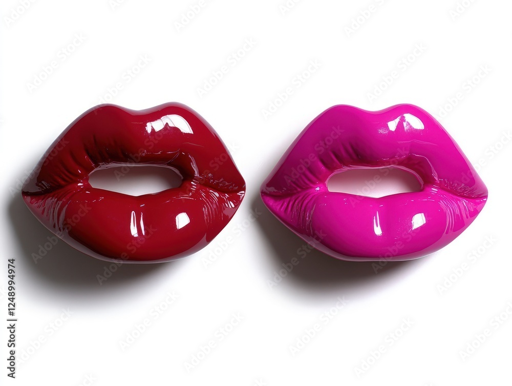 Glossy red and pink lips, studio shot, white background, beauty product advertisement Glossy red and pink lips, studio shot, white background, beauty product advertisement