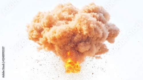 Alien invasion fireball explosion, vibrant colors radiating heat and energy, dramatic impact, isolated on a clean white backdrop, emphasizing chaos and otherworldly power.