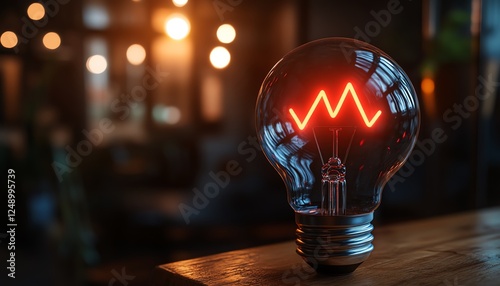 A brightly lit bulb with a red rising arrow graph, symbolizing electricity cost increases, dynamic lighting and photorealistic style photo