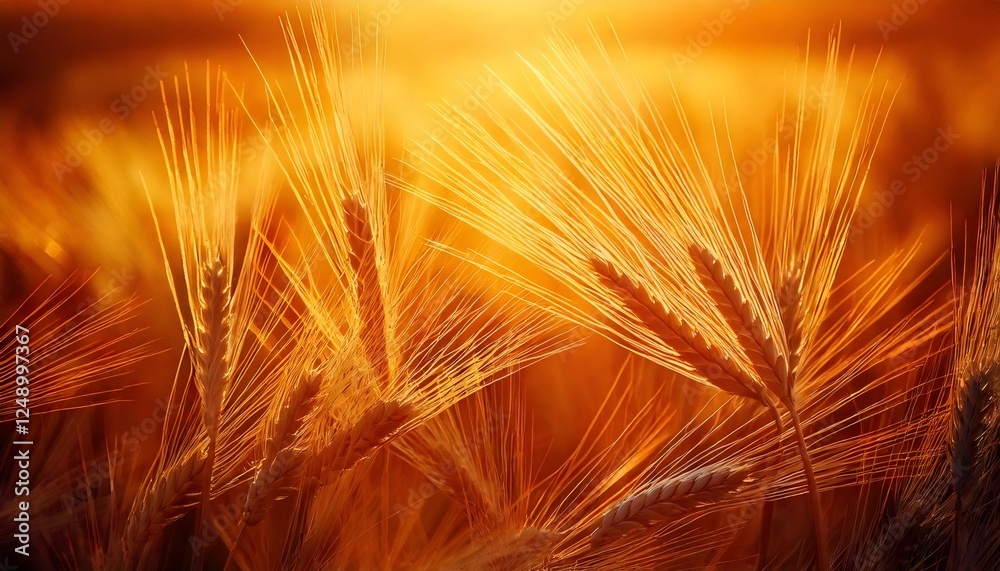 Golden wheat fields glowing in sunset light Golden wheat fields glowing in sunset light