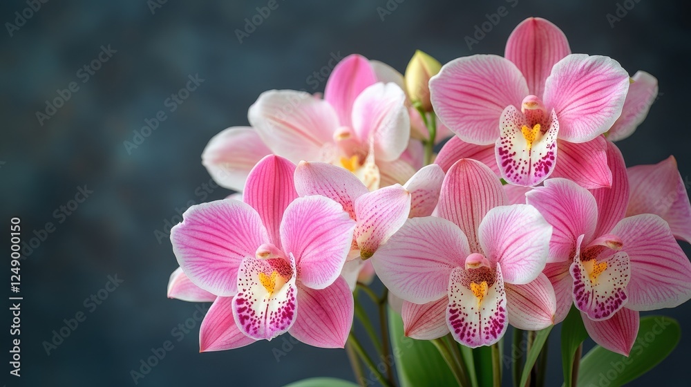 Pink orchids bouquet, close-up, dark background, floral arrangement, nature photography Pink orchids bouquet, close-up, dark background, floral arrangement, nature photography