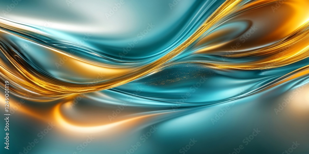 abstract liquid waves with a turquoise and gold colour scheme. The liquid appears metallic and reflective, creating a modern and elegant design. abstract liquid waves with a turquoise and gold colour scheme. The liquid appears metallic and reflective, creating a modern and elegant design.