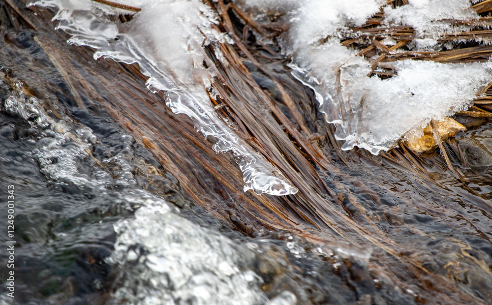 A stream of water with ice on the rocks A stream of water with ice on the rocks