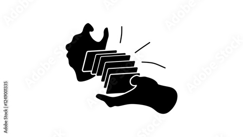 shuffling playing cards, black isolated silhouette