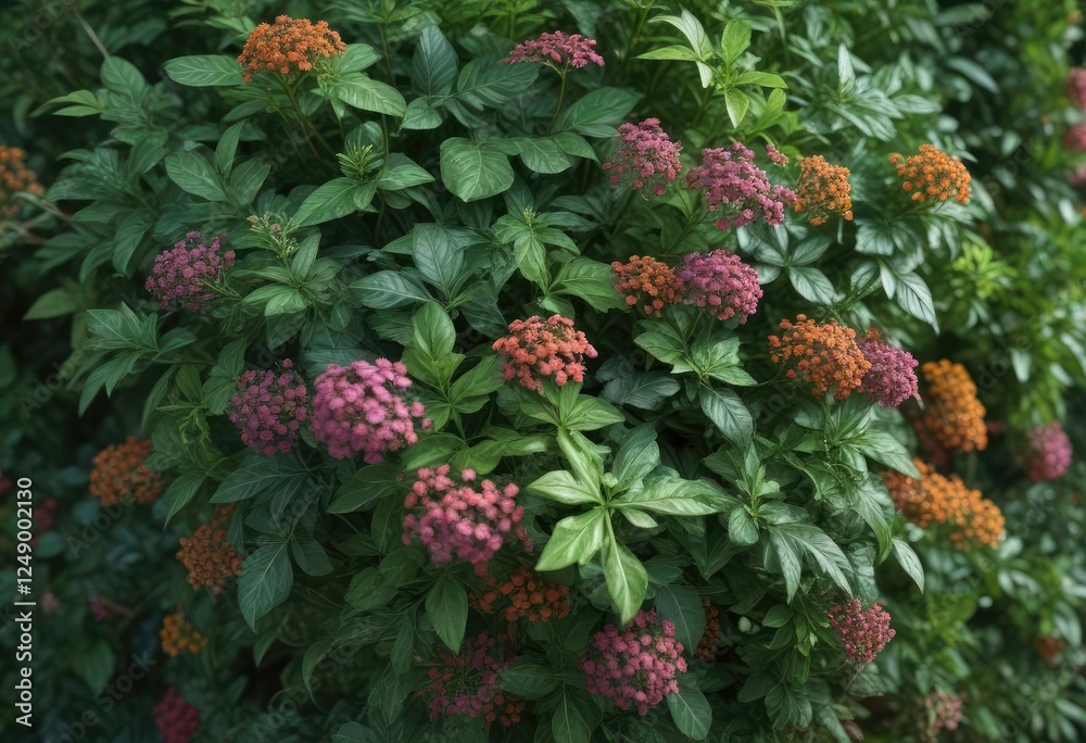 Densely packed umbrella-shaped inflorescence of Aegopodium with leaves and foliage, bloom, leafy greens