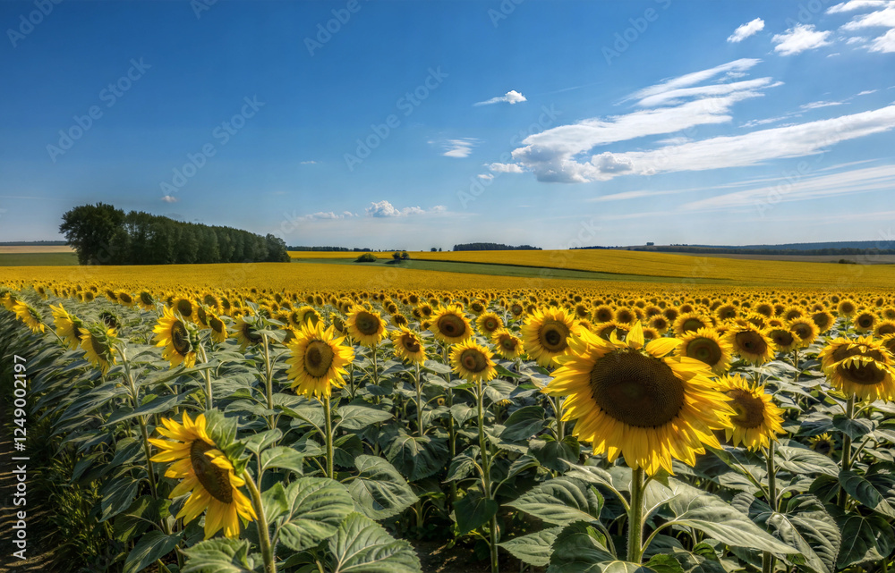 Obraz premium Summer landscape with a field of sunflowers