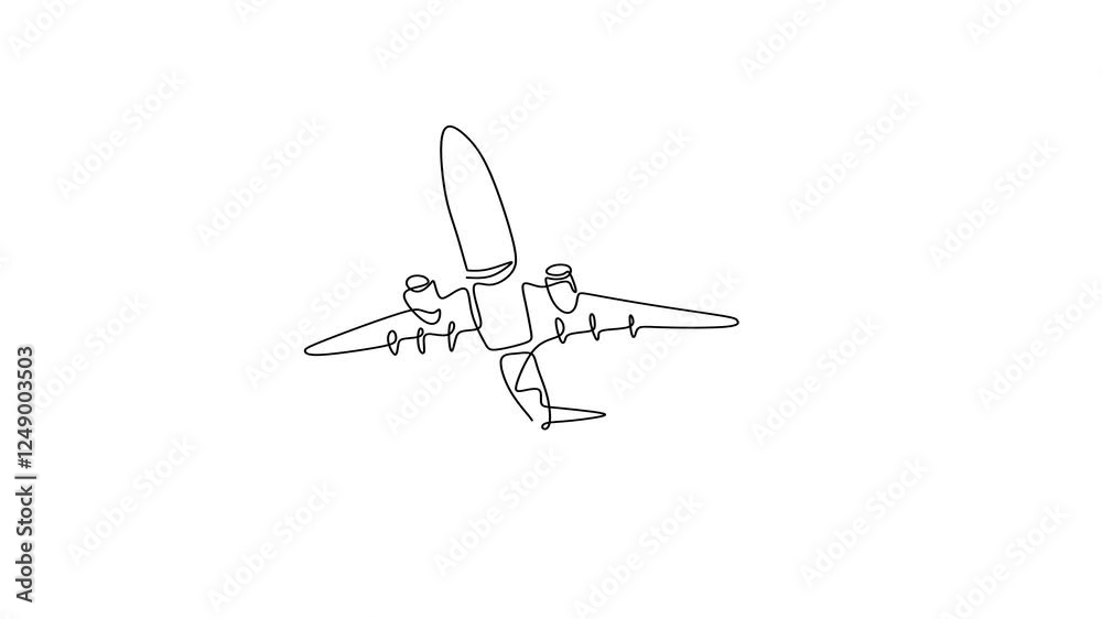 Continuous one line drawing animation a plane. The passenger plane flight in the sky isolated on white background. Business and tourism, airplane travel concept. Continuous one line drawing animation a plane. The passenger plane flight in the sky isolated on white background. Business and tourism, airplane travel concept.