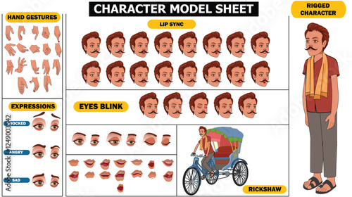 Indian Village Man Sprite Sheet | Rigged 2D Character with Lip Sync, Walk Cycle, Eye Blink, Eyebrow Expressions, and Hand Sync | Ready-to-Use for Animation
