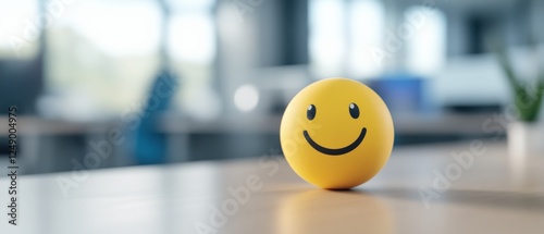 smiley face stress ball on a desk