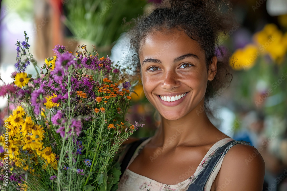 Generative AI Portrait of Flower Store Owner Florist Surrounded by Roses, Daisies and Seasonal Blooms Generative AI Portrait of Flower Store Owner Florist Surrounded by Roses, Daisies and Seasonal Blooms